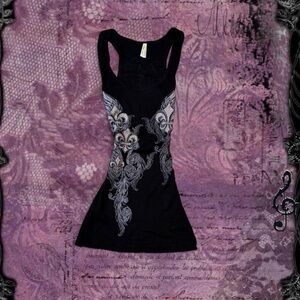 Vintage Y2K Deadstock Grunge Bedazzled Fleur de Lis Angel Wings Tank Top